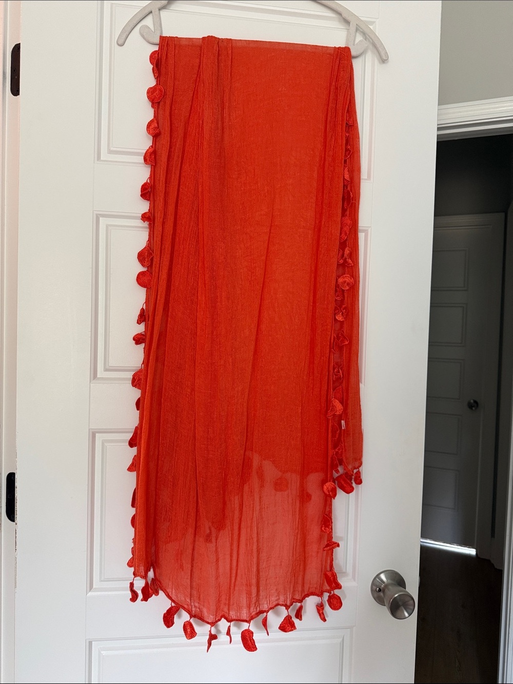 Red Orange Circle Trim Sheer Scarf